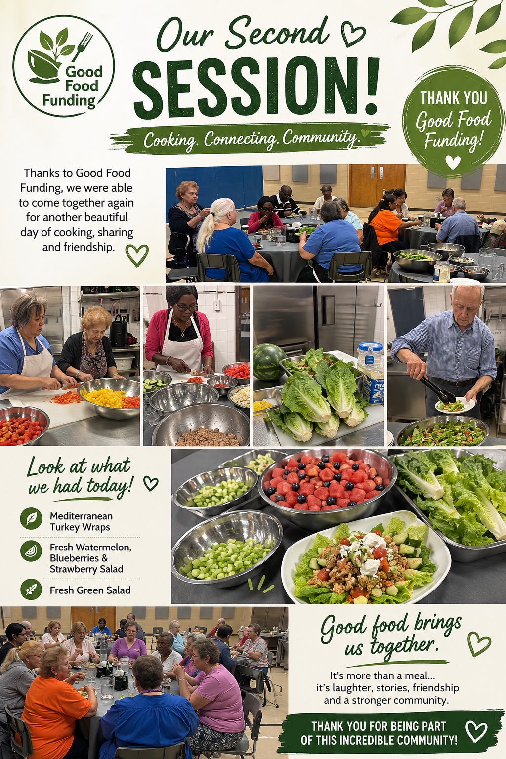 UGTS seniors cooking, sharing food, and gathering in community
